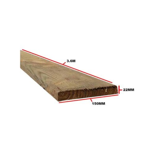 Timber gravel board 22mm x 150mm x 3.6m fencing base board