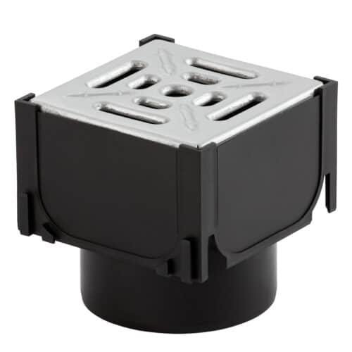 Hexdrain corner channel with galvanised grate for drainage system connections